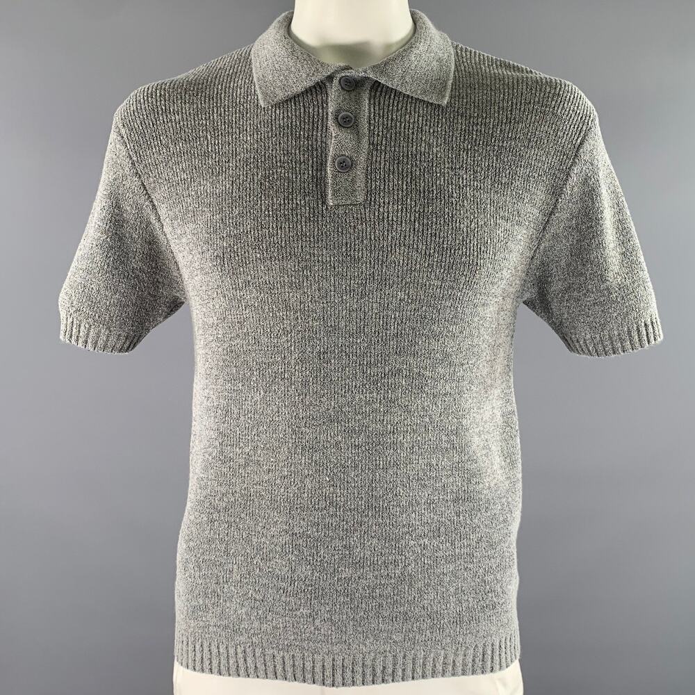 RAITH Size XL Grey Marled Acrylic Blend Buttoned Polo